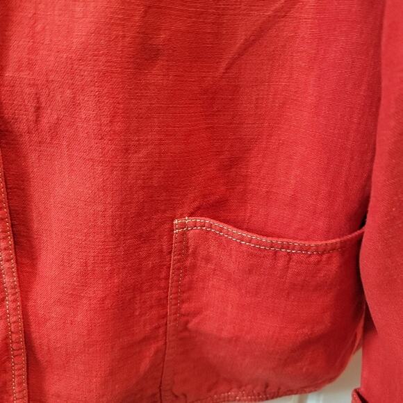 Linda Allard Ellen Tracy Red Linen Blazer Sz 14 Midi Cuffed Sleeve Office - Picture 8 of 12
